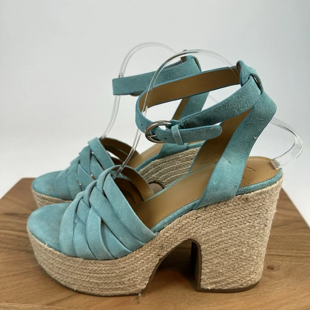 Womens Marc‎ Fisher LTD Oaten Blue Suede Platform Espadrille Sandals Size 9.5 M